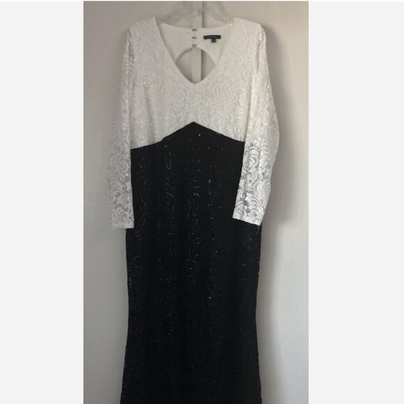 MARINA Sequin Stretch Lace Mermaid Gown Black/White Size :16W - Picture 6 of 8